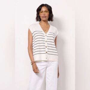 John + Jenn Adeline White and Black Striped Sweater Vest Tee size XS